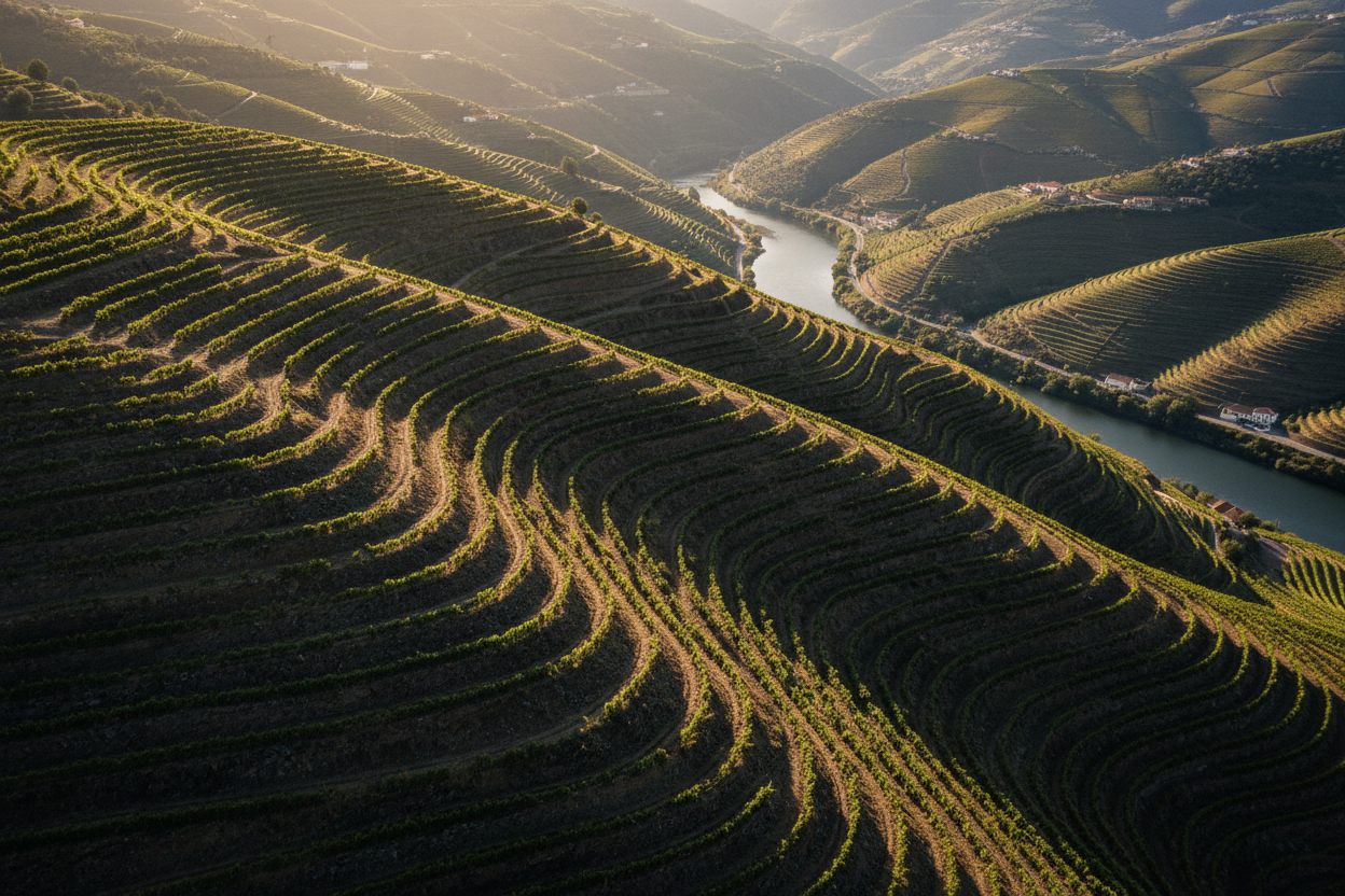 Douro-Weinbergterrassen aus der Vogelperspektive