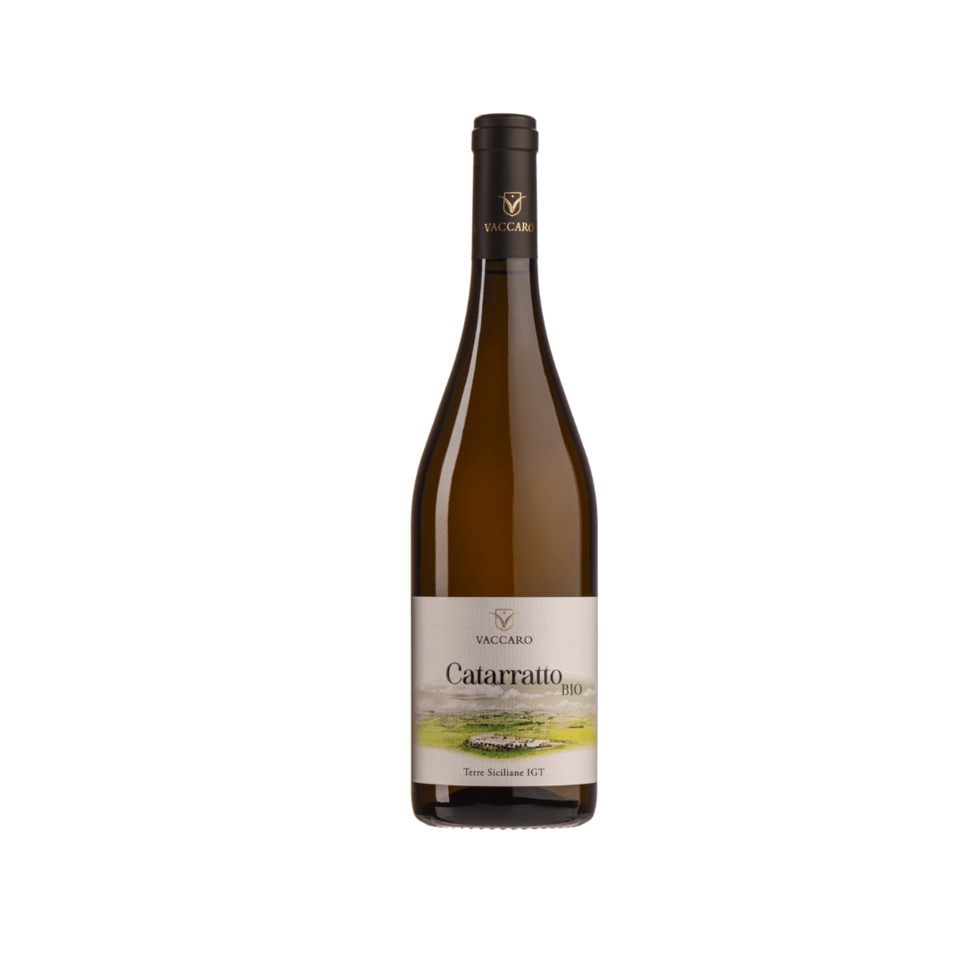 Flasche Azienda Vaccaro Catarratto 2024 IGT aus Sizilien, Italien, frischer Weißwein aus Catarratto mit Zitrusfrucht, Kräutern und mediterraner Würze