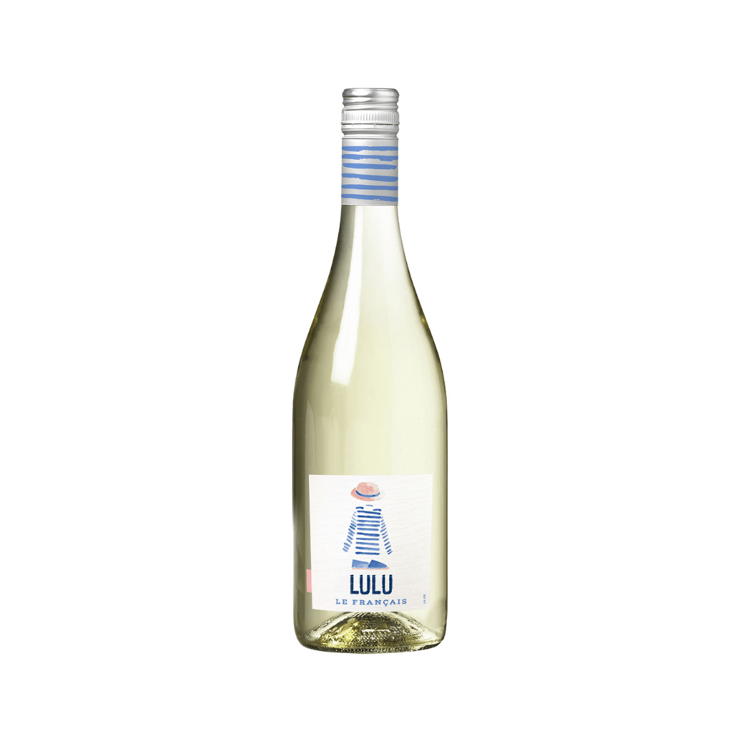Flasche Lulu Le Français Côtes de Gascogne 2024 aus Frankreich, frischer Weißwein aus Colombard und Sauvignon Blanc
